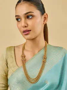 Kushal's Fashion Jewellery Gold-Plated Studded Lakshmi Goddess Antique Layered Necklace