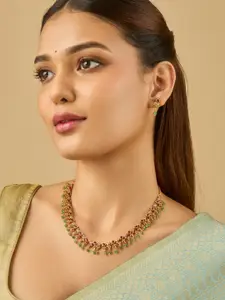 Kushal's Fashion Jewellery Ruby-Green Gold-Plated Ethnic Antique Necklace