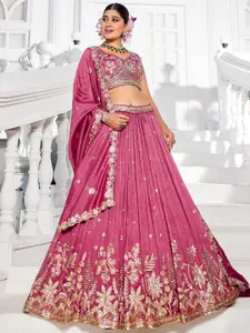 panchhi Embroidered Sweetheart Neck Sequinned Semi-Stitched Lehenga & Blouse With Dupatta