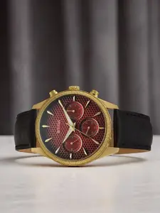 Titan Men Embellished Dial & Leather Straps Analogue Watch-1805YL01