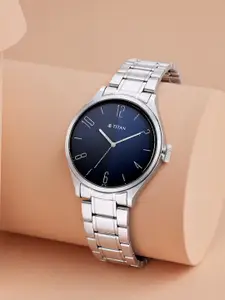 Titan Men Blue Brass Dial & Steel Toned Bracelet Style Straps Analogue Watch 1865SM01