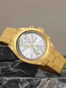 Titan Men Gold-Toned Brass Dial & Stainless Steel Straps Analogue Watch 1733YM01