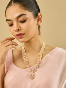 Kushal's Fashion Jewellery Gold-Plated Zircon Studded & Pearls Beaded Layered Necklace