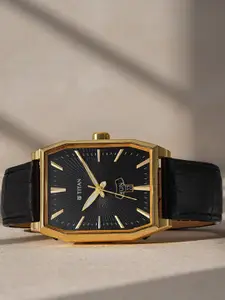 Titan Men Dial & Leather Textured Straps Analogue Watch 1876YL01