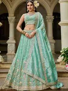 panchhi Embroidered Sweetheart Neck Sequinned Semi-Stitched Lehenga & Blouse With Dupatta