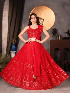 ODETTE Floral Embroidered Semi-Stitched Lehenga Choli With Dupatta