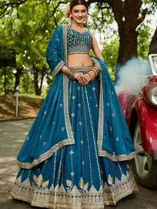 panchhi Embroidered Sequinned Semi-Stitched Lehenga & Unstitched Blouse With Dupatta