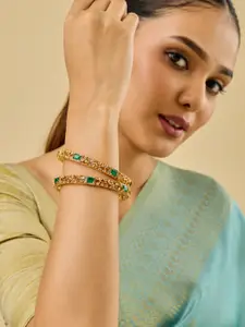 Kushal's Fashion Jewellery Set Of 2 Gold-Plated Ethnic Antique Bangles