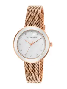 French Connection Women Embellished Dial & Bracelet Style Straps Analogue Watch FCMX2SRGM