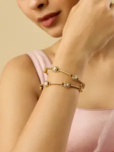 Kushal's Fashion Jewellery Set Of 2 White Victorian-Plated Ethnic Kundan Bangles