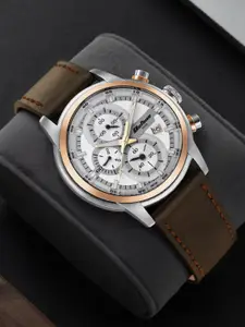 Titan Men Silver-Toned Dial & Brown Leather Straps Analogue Watch 90086KL02