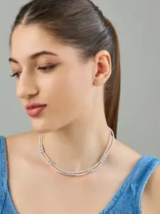 Kushal's Fashion Jewellery Rhodium-Plated Zircon Studded & Pearls Beaded Layered Necklace