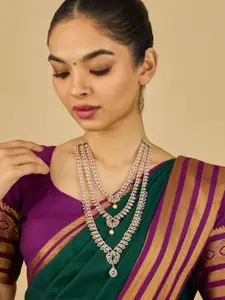 Kushal's Fashion Jewellery Green Gold-Plated Party Zircon Layered Necklace