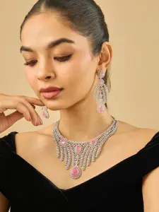 Kushal's Fashion Jewellery Pink Rhodium-Plated Party Zircon Necklace
