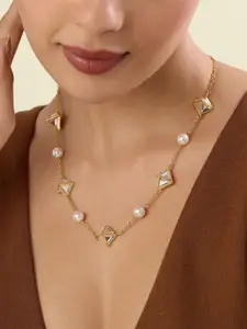 Isharya 18Kt Gold-Plated Pyramid Mirror And Pearl Beaded Necklace