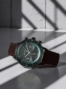 Titan Men Textured Dial & Leather Straps Analogue Multi Function Watch 90171NL01