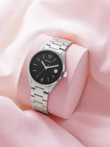 Titan Men Black Brass Dial & Silver Toned Stainless Steel Bracelet Style Straps Analogue Watch