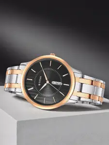 Titan Men Black Dial & Multicoloured Stainless Steel Bracelet Style Straps Analogue Watch 1825KM02