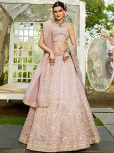 panchhi Embroidered Sweetheart Neck Sequinned Semi-Stitched Lehenga & Blouse With Dupatta