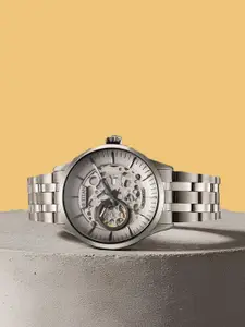 Titan Men Silver-Toned Skeleton Dial & Silver Toned Stainless Steel Bracelet Style Straps Analogue Watch 90140TM01