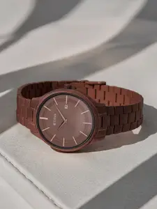 Titan Men Brown Dial & Gunmetal Toned Stainless Steel Bracelet Style Straps Analogue Watch