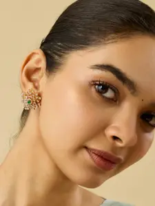 Kushal's Fashion Jewellery Gold-Plated Zircon Stone Studded Geometric Studs