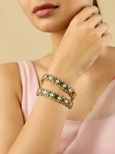 Kushal's Fashion Jewellery Set Of 2 Victorian-Plated Ethnic Kundan-Studded Bangle