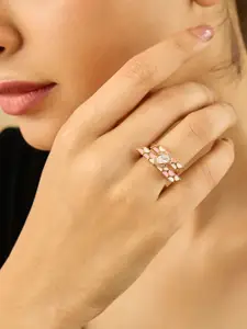Kushal's Fashion Jewellery Gold-Plated White Cubic Zirconia Studded Party Finger Ring