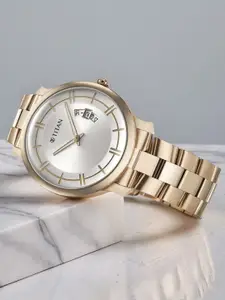 Titan Dial & Rose Gold Plating Stainless Steel Bracelet Straps Analogue Watch 90170WM01