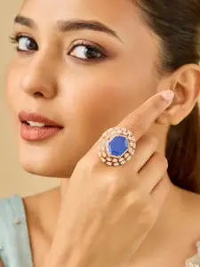 Kushal's Fashion Jewellery Sapphire Gold-Plated Party Zircon Finger Ring