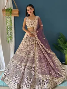 ODETTE Embellished Thread Work Semi-Stitched Lehenga & Blouse With Dupatta