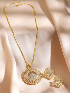 Rubans 18K Gold-Plated Cubic Zirconia-studded Necklace & Earrings
