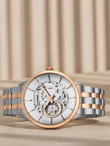 Titan Men Silver-Toned Skeleton Dial & Steel Toned Stainless Steel Bracelet Style Straps Analogue Watch