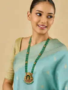 Kushal's Fashion Jewellery Gold-Plated Studded & Beaded Lakshmi Goddess Antique Necklace