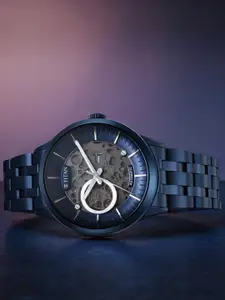 Titan Men Blue Skeleton Dial & Blue Bracelet Style Straps Analogue Watch-90140QM03