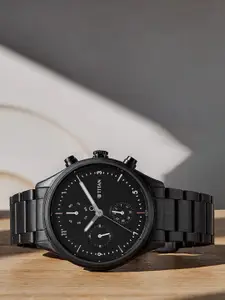 Titan Men Black Brass Dial & Stainless Steel Bracelet Style Straps Analogue Watch 1803NM01