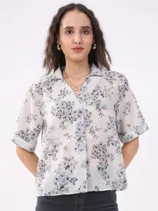 Global Republic Women Floral Printed Shirt Collar Blouson Top