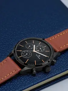 Titan Men Black Analogue Genuine Leather Watch 1805NL01