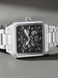 Titan Shaped Automatics Anthracite Dial Stainless Steel Strap watch for Men - NT90162SM01