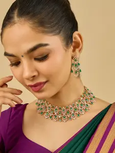 Kushal's Fashion Jewellery Green Gold-Plated Party Zircon Necklace