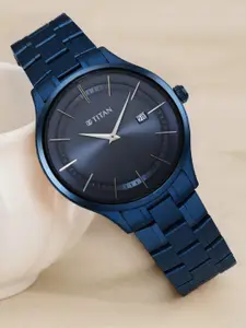 Titan Men Blue Dial & Blue Stainless Steel Bracelet Style Straps Analogue Watch 90142QM01