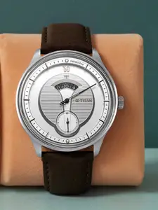 Titan Men Silver-Toned Dial & Brown Leather Straps Analogue Watch 1890SL01