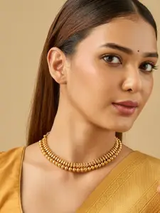 Kushal's Fashion Jewellery Gold-Plated Ethnic Antique Short Necklace