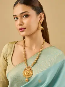 Kushal's Fashion Jewellery Ruby Gold-Plated Ethnic Antique Necklace