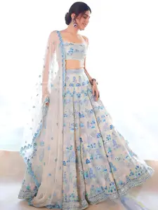 ODETTE Floral Embroidered Sequinned Semi-Stitched Lehenga & Blouse With Dupatta