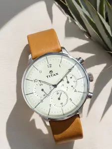 Titan Men Cream-Coloured Analogue Leather Watch 90102SL01