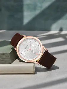 Titan Men Printed Dial & Textured Leather Straps Analogue Watch 1824WL02