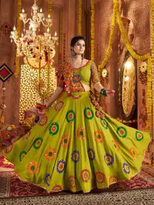 ODETTE Floral Embroidered Semi-Stitched Lehenga & Blouse With Dupatta