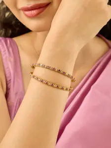 Kushal's Fashion Jewellery Set Of 2 Ruby Gold-Plated Ethnic Antique Bangles