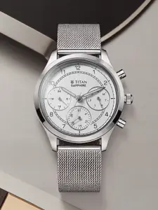 Titan Men Embellished Dial & Stainless Steel Straps Analogue Watch 1874SM01